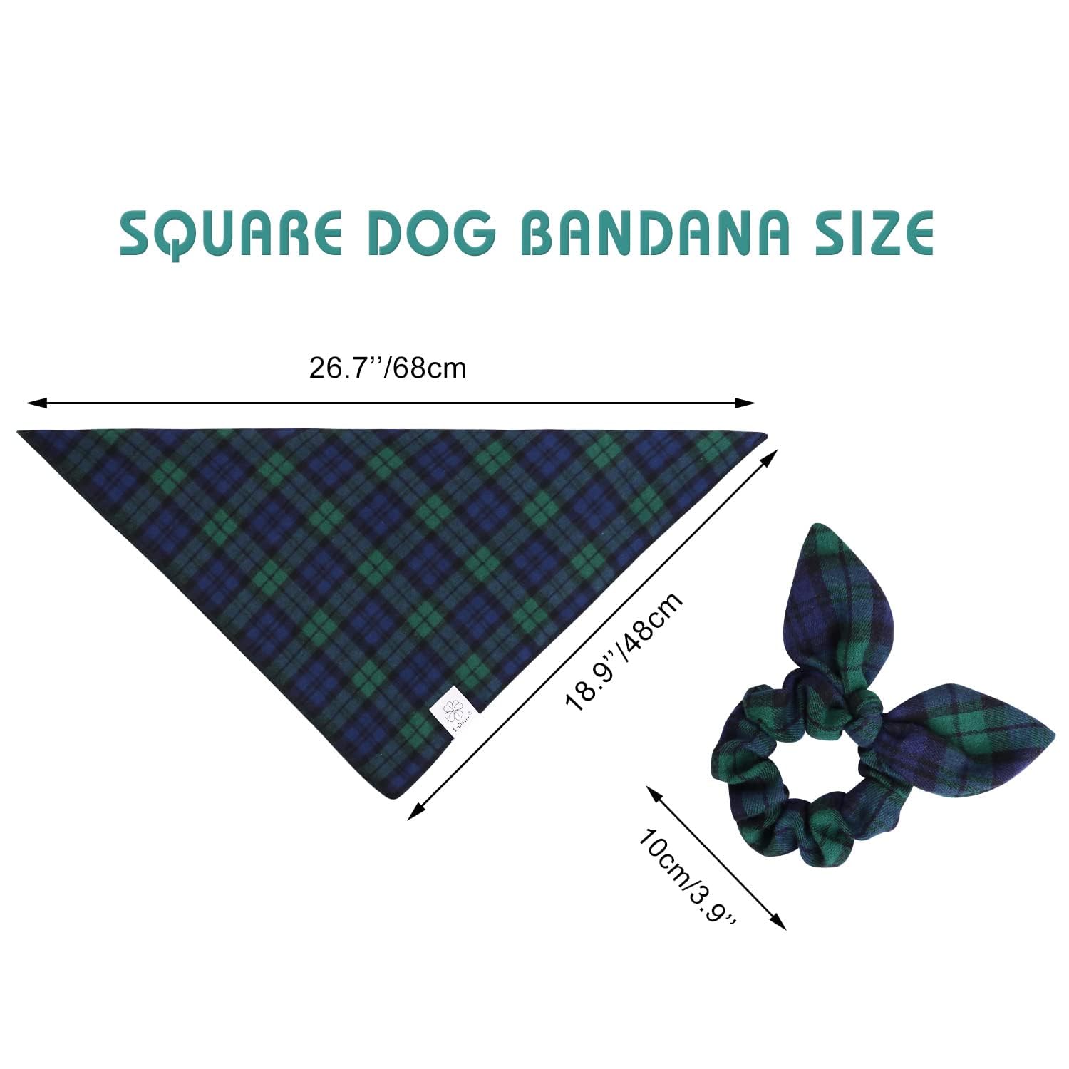 E-Clover Spring Dog Bandanas Boy & Matching Scrunchie Set Plaid Dog Scarf Kerchief For Medium Large Dog Pet Bandana Owner Gifts