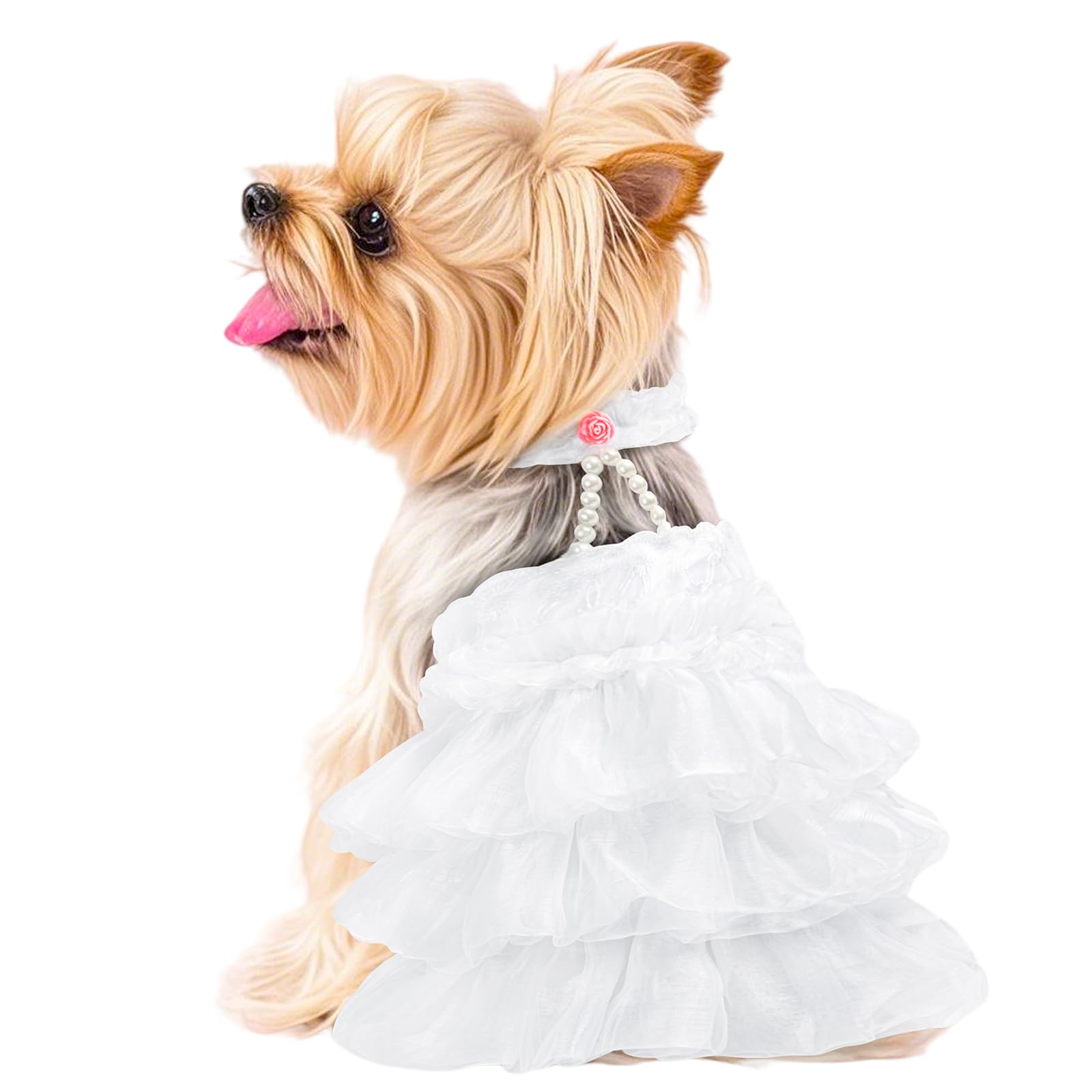 Shiaomin Dog Wedding Dress Bride Outfit With Pearl Necklace And Rose Pet Princess Dress Apparel For Puppy Dog Cat (X-Small)