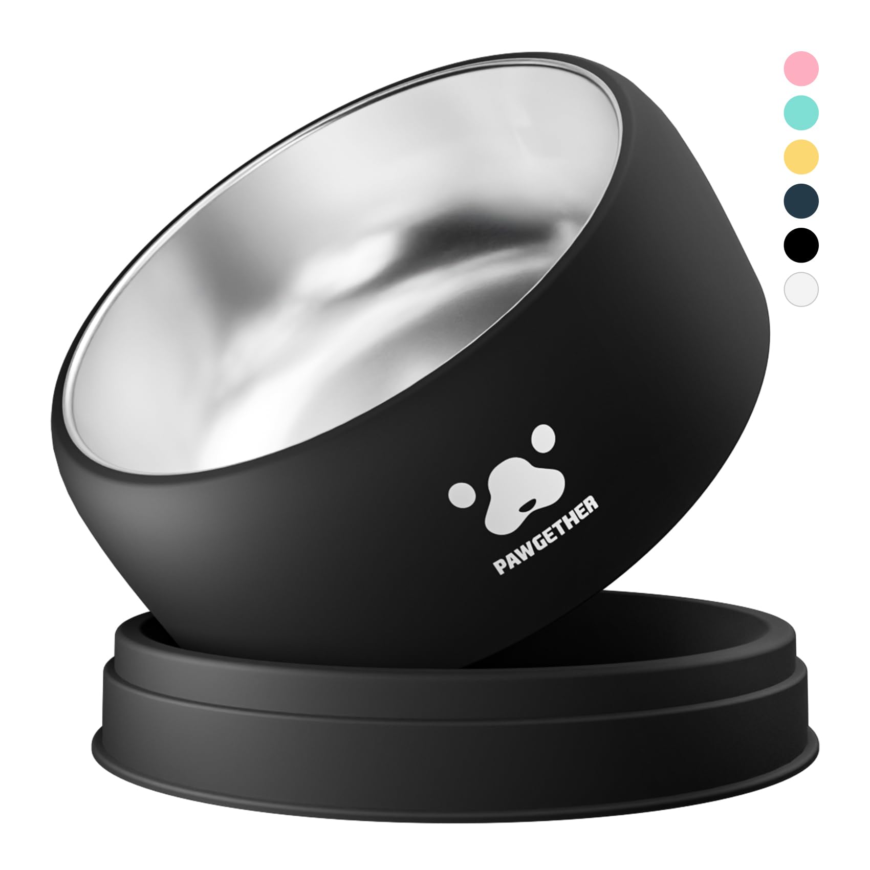PAWGETHER Stainless Steel Dog Bowls, Dog Food Water Bowl with Non-Slip Base Two-Piece Design Easy Clean Dishwasher Safe Black 34