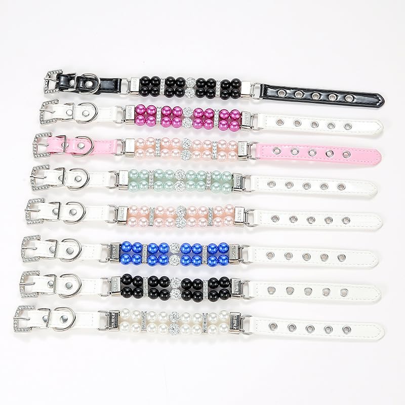 Pink Pearl Dog Collar, Pearl Cat Collar Pu Leather Female Dogs Necklace With Crystal Diamond Rhinestone Jewlled For Small Medium