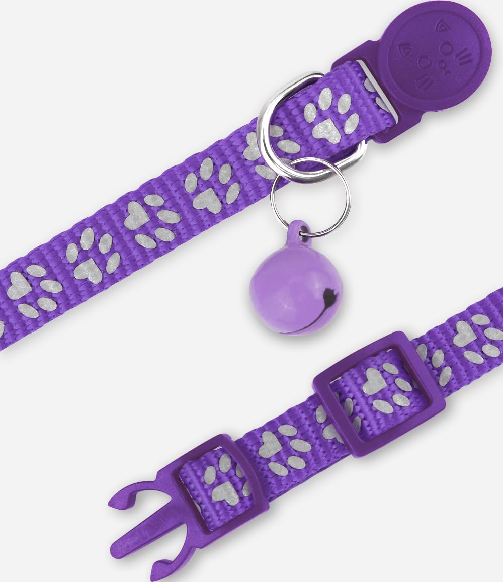 Taglory Reflective Cat Collars Breakaway With Bell, 2-Pack Girl Boy Pet Kitten Collar Adjustable 7.5-12.5 Inch, Purple