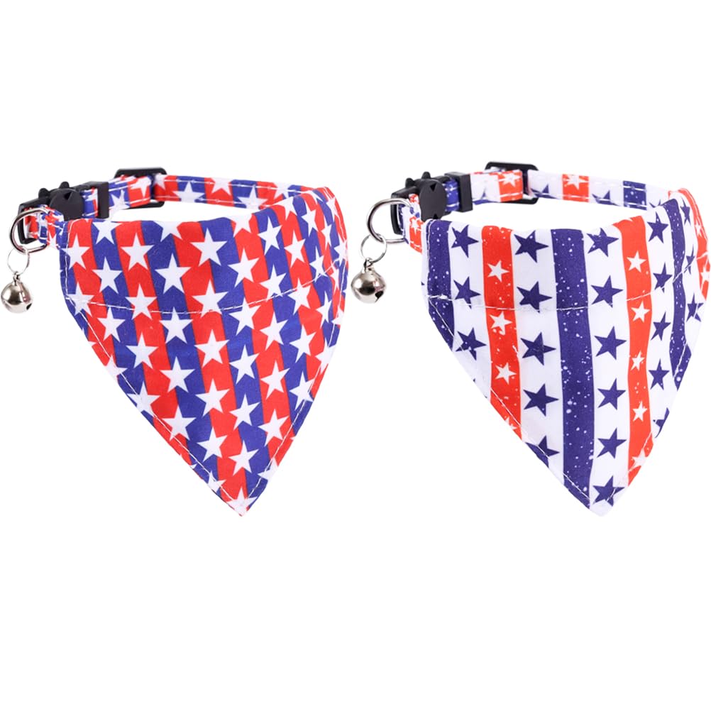 Lamphyface American Flag Cat Collar With Bell Bandana Star Adjustable 4Th Of July Breakaway Cat Kitten Collars For Independence 