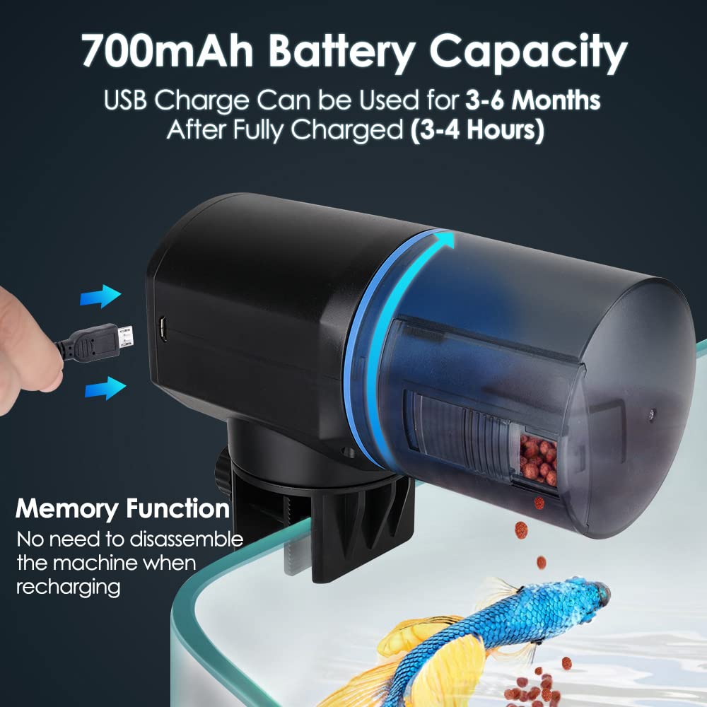 Lukovee Automatic Fish Feeder,New Generation Feeding Time Display USB Rechargeable Timer Moisture-Proof Aquarium or Fish Tank Fo