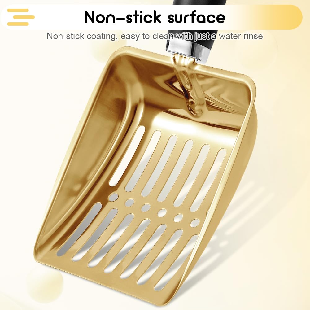 NewGF Stainless Steel Cat Litter Scoop - Medium Gold Metal Scooper with Sturdy Mesh, Model US-Cat-Gold