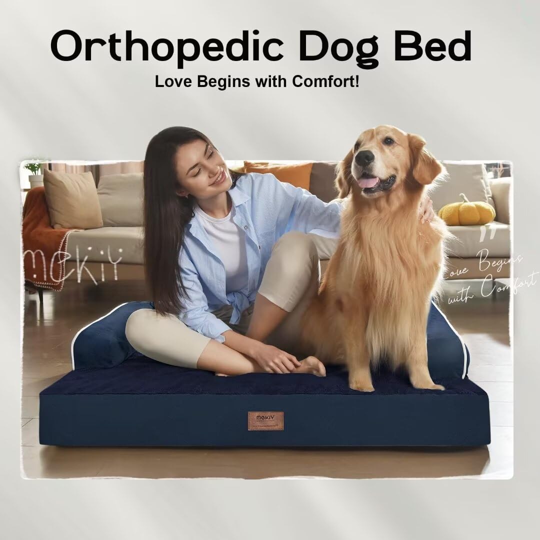 Large Dog Bed Orthopedic Washable | Beds Bolster Pet | Xl Large Big Dogs | Memory Foam Couch Sofa | Waterproof With Removable Cover | Navy Blue Dog Bed