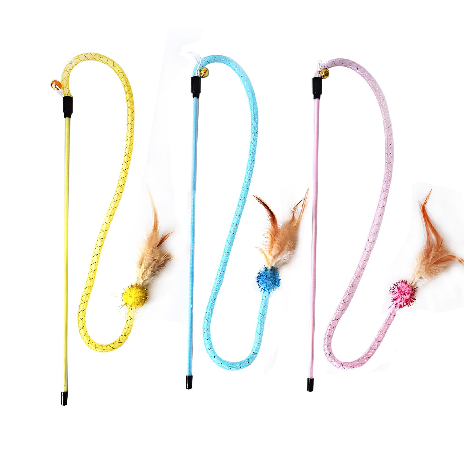 Iuhkbh Cat Wands, 3 Colors Mesh Tube Teaser Toys Cute Kitten Wand Interactive Kitty Toy Safe Cat Stuff For All Breed Sizes