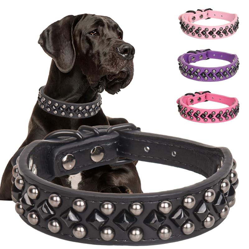 Spiked Studded Dog Collar Soft Pu Leather Spike Dog Collar Adjustable Pet Collars For Small Medium Large Dogs (Black, Xxl)