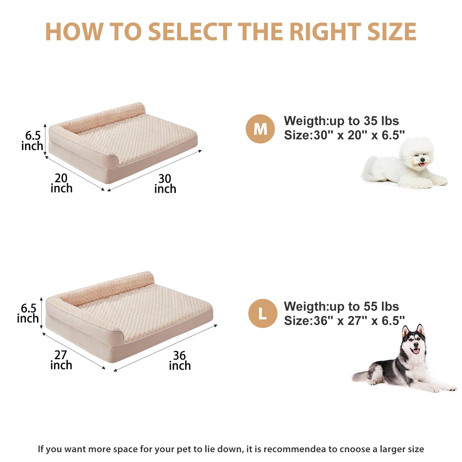 BFPETHOME Orthopedic Dog Bed for Large Dogs, Waterproof, Beige, 36"L x 27"W x 6.5"Th, Removable Washable Cover, Nonskid Bottom