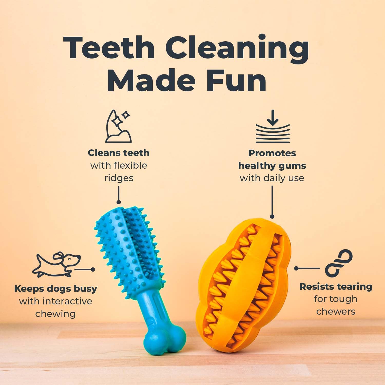 Oxyfresh Dog Dental Chew Toy - Best Durable Rubber Dog Toy For Tough Chewers - Helps Remove Plaque, Cleans Teeth & Freshens Brea