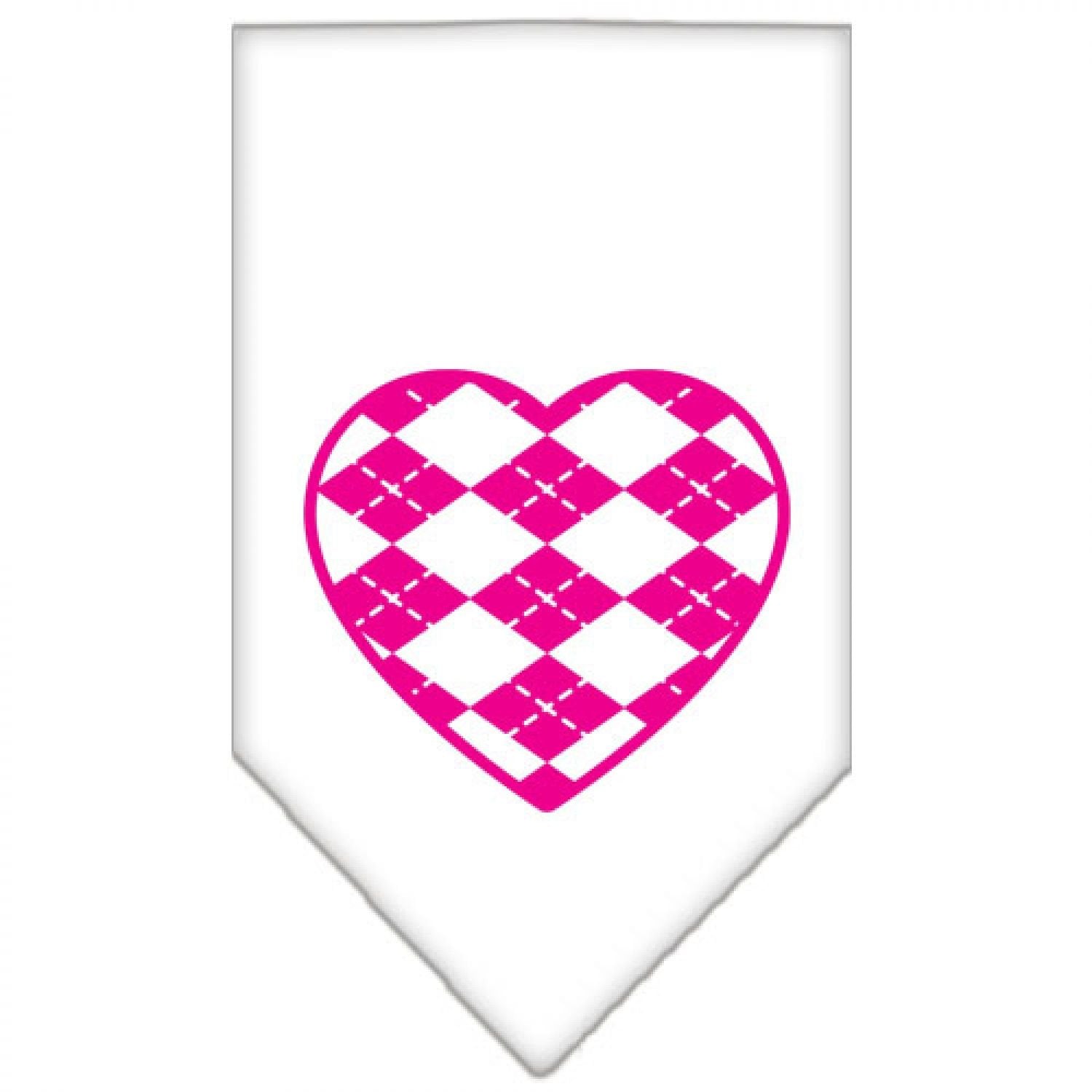 Pet and Dog Bandana Screen Printed, "Pink Argyle Heart" White Small