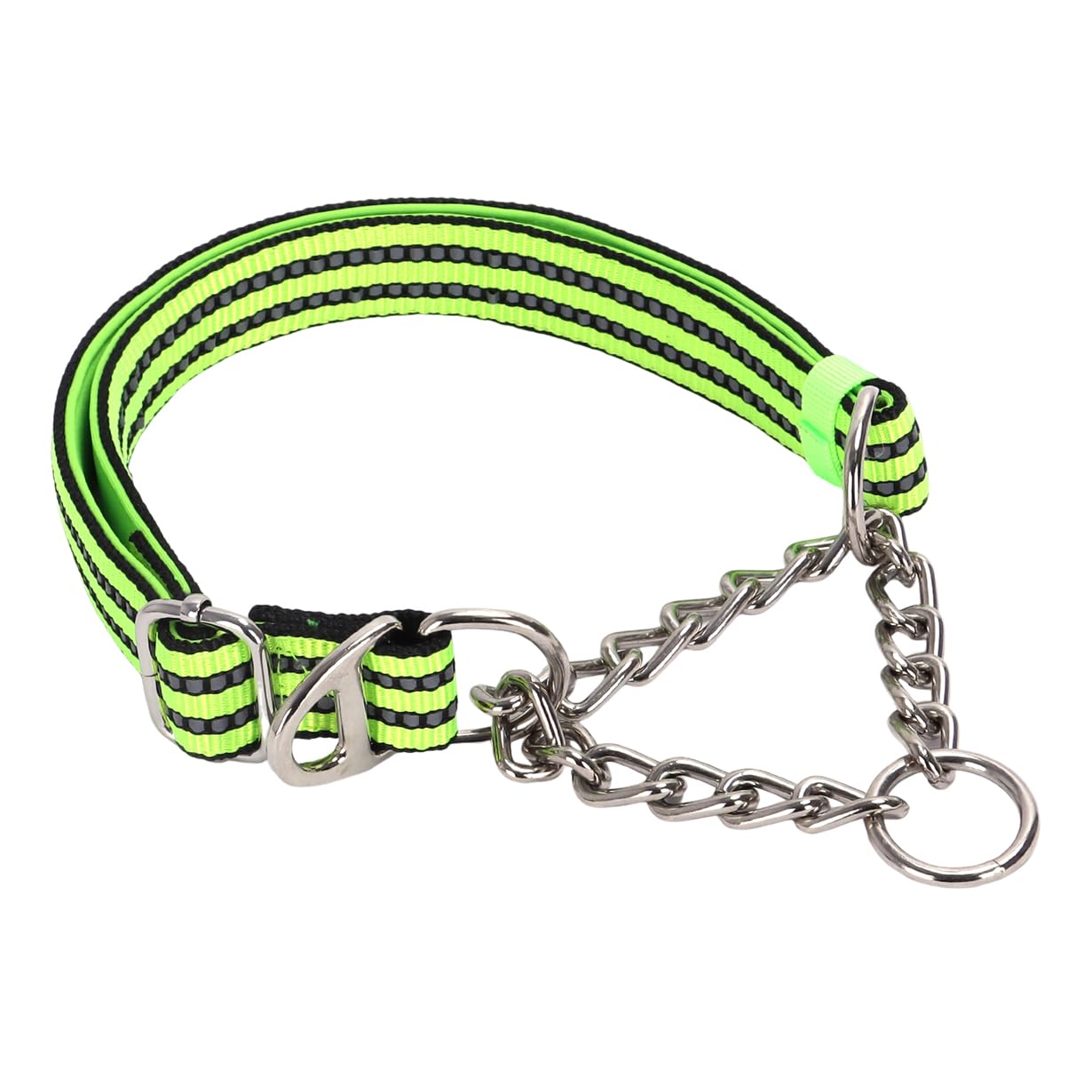 Green Martingale Collar For Medium Dogs, Reflective Nylon Dog Chain Collar Escape Proof Heavy Duty Dog Collar With Stainless Ste