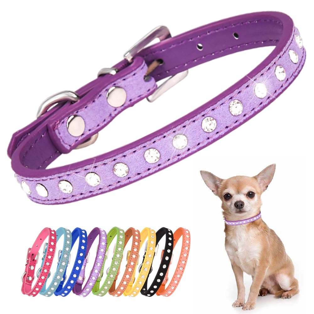 Puppy Dog Collar With Crystal Diamond Colorful Bling Girl Puppy Cat Collars Purple Xxs