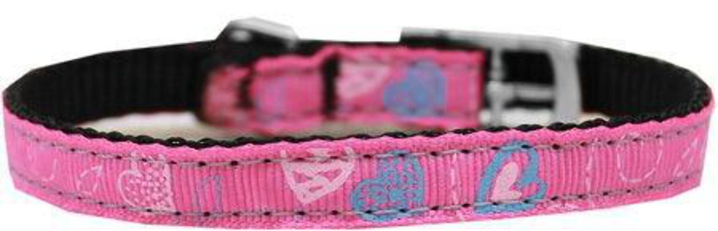 Mirage Pet Products Crazy Hearts Nylon Dog Collar with Classic Buckle, Size 10, Black