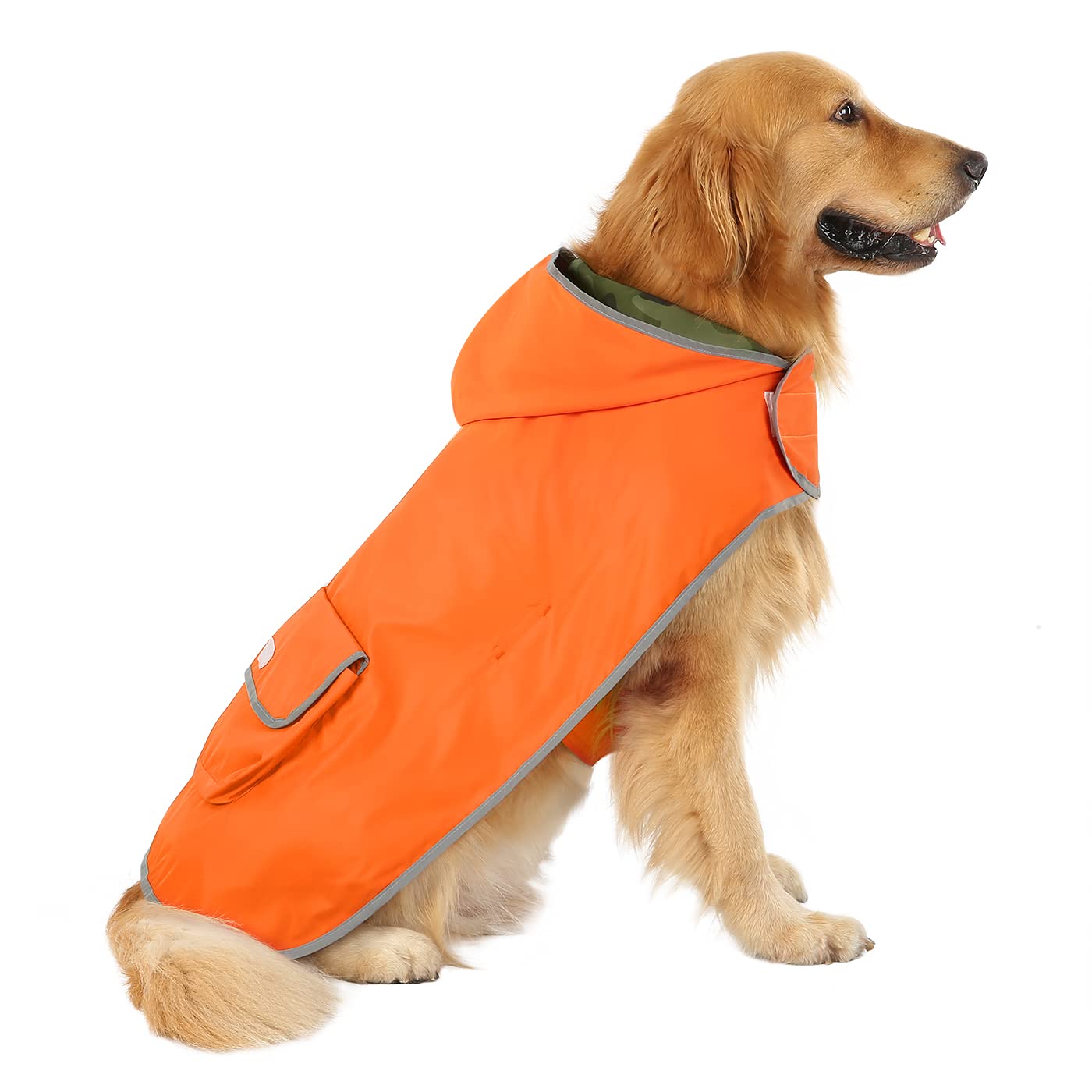 HDE Reversible Dog Raincoat Hooded Slicker Poncho Rain Coat Jacket for Small Medium Large Dogs Camo Orange - XL