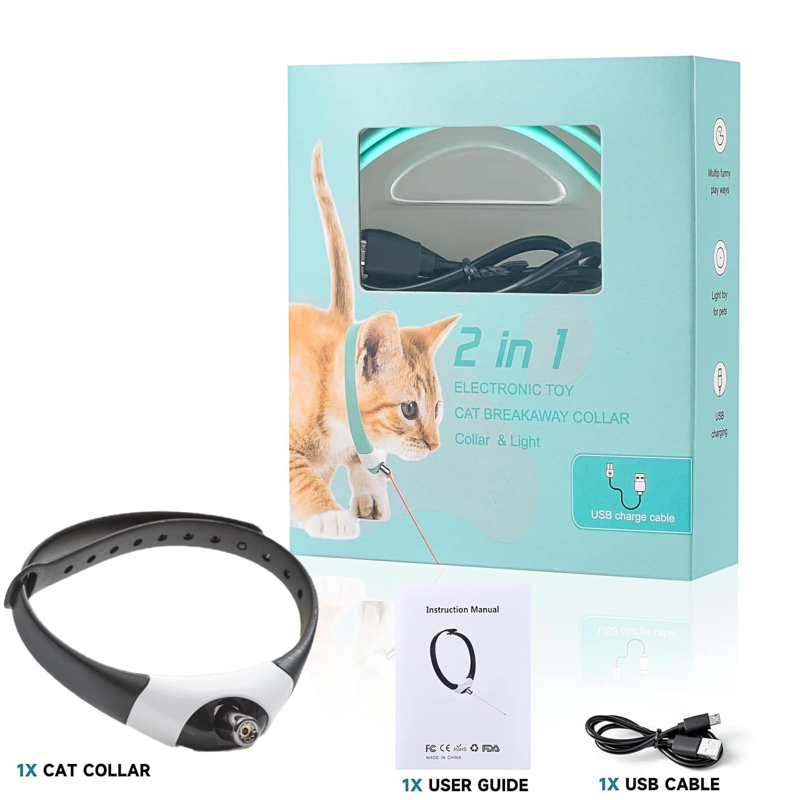 Mzingall Wearable Automatic Cat Collar Laser Toy With Red Light, Interactive Cat Laser Toys For Indoor Cats, Rechargeable Electr