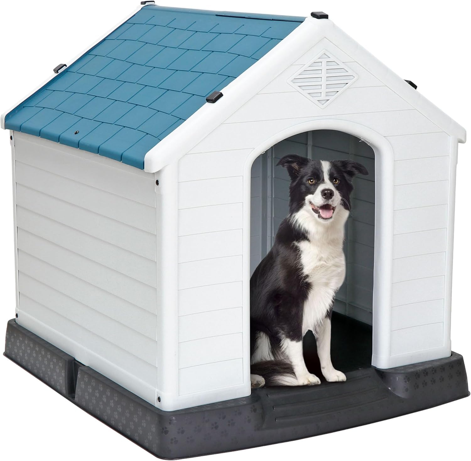 Large Dog House Indoor Outdoor Plastic Durable Dog House Insulated Puppy Shelter With Air Vents Elevated Floor (Blue, 28Inch)