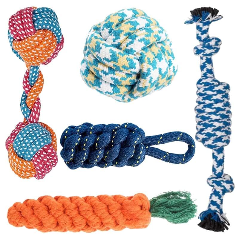Dog Trust Rope Chew Toy Set For Small To Medium Dogs  5Pack Washable Cotton Teething And Tug Toys