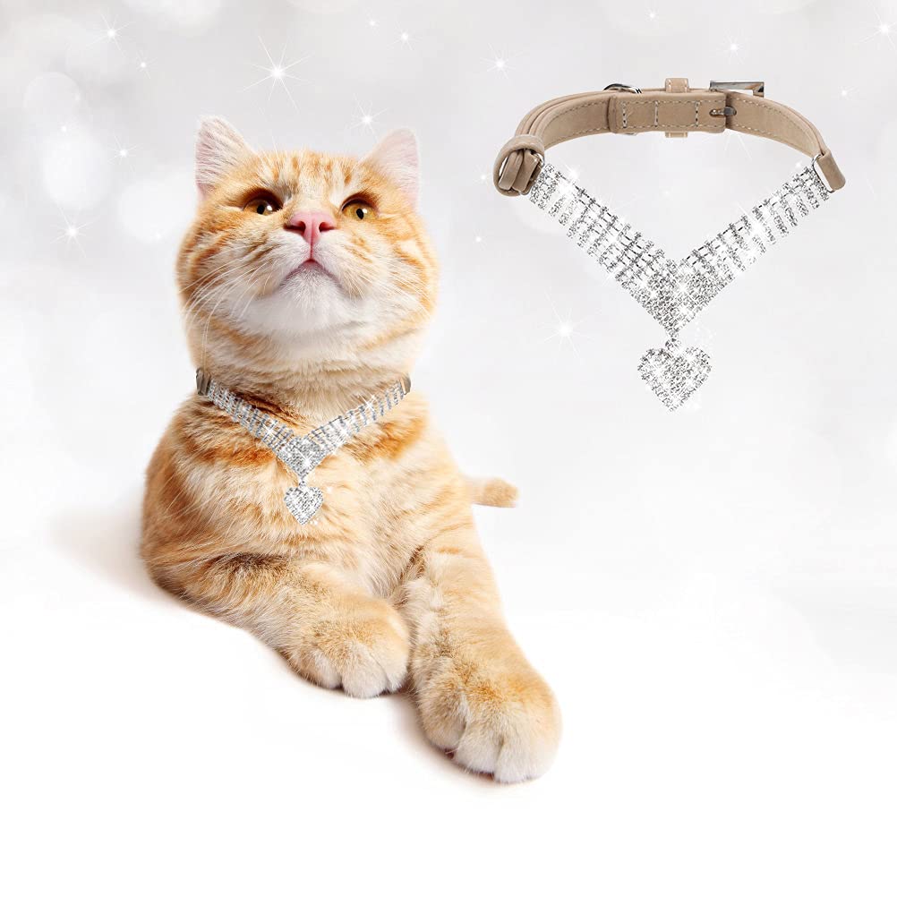 Expawlorer Cute Dog Necklace - Rhinestone Dog Collar, Soft Velvet Collar For Girl Boy Cats Dogs, Sparkling Pet Neck Decoration, Adjustable Pet Collar For Puppies Cats Small Medium Dogs, Brown S
