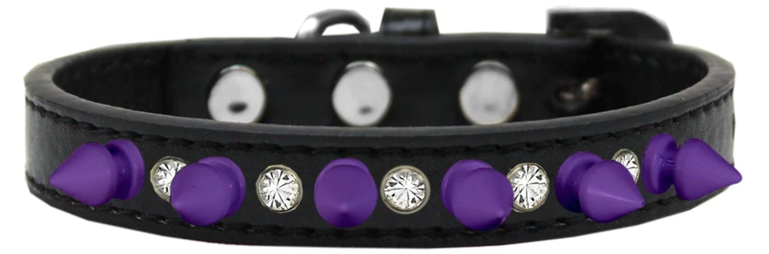 Pet and Dog Spike Collar, Clear Crystals & Purple Spikes” White 16