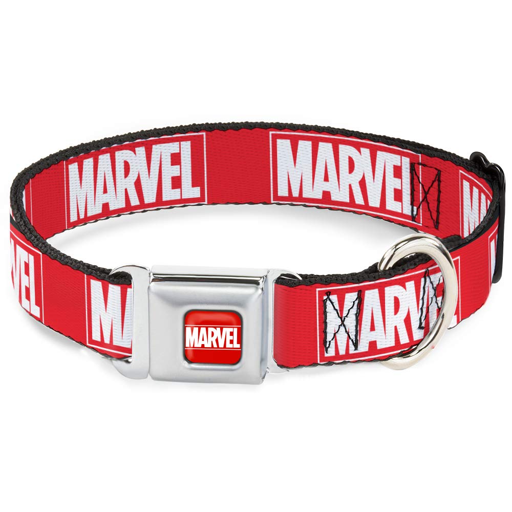 Buckle-Down Dog Collar Seatbelt Buckle Marvel Red Brick Logo Red White 15 To 26 Inches 1.0 Inch Wide, Dc-Sb-Ave-Wmc187-1.0-L
