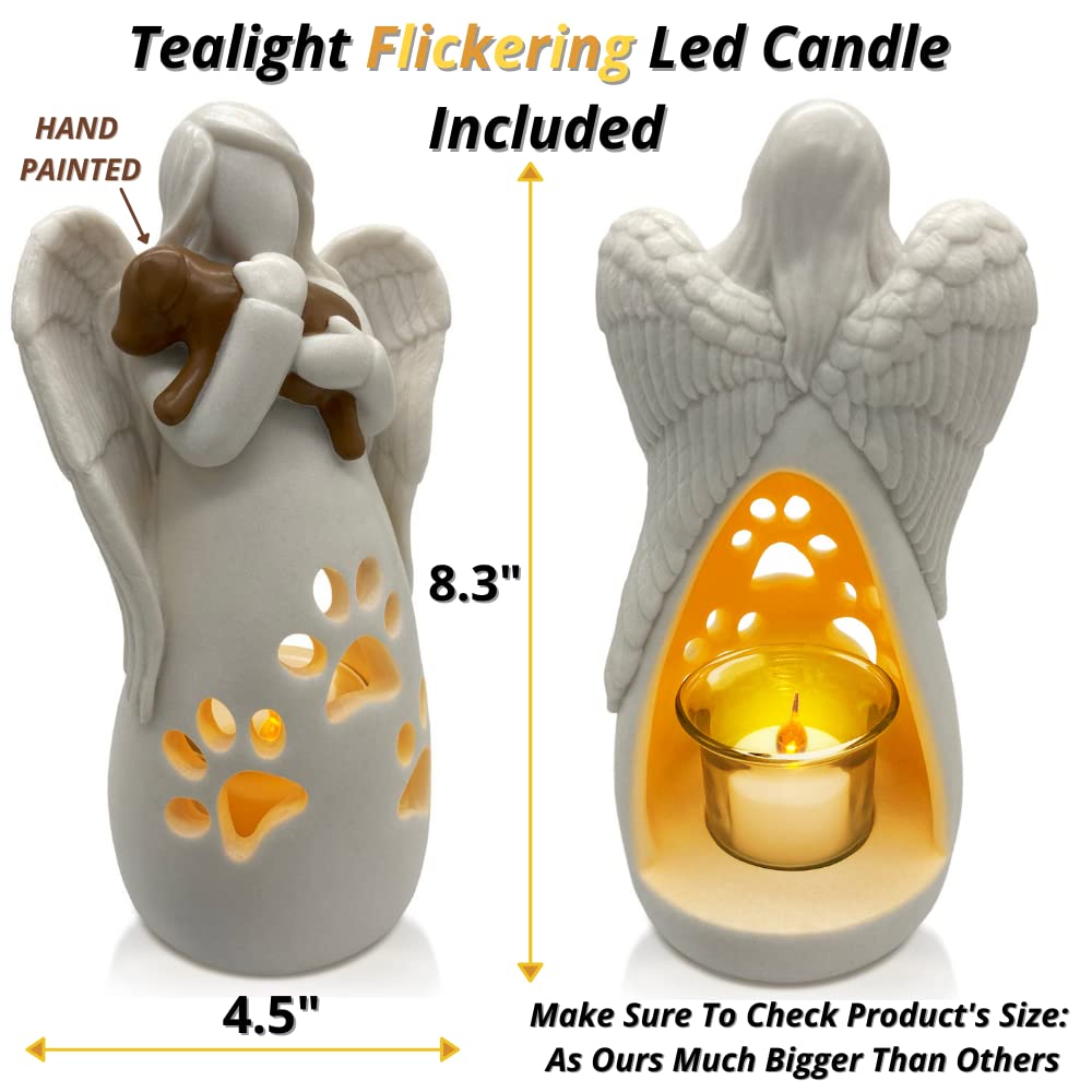 Oakiway Dog Memorial Gifts - Dog'S Angel Candle Holder Statue W/Flickering Led Candle - Pet Loss Gifts, Dog Lovers Gifts For Wom