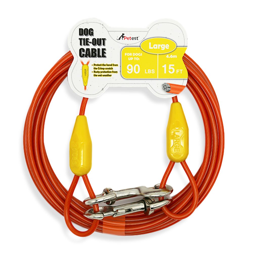 Petest 15Ft Tie-Out Cable With Crimp Cover For Large Dogs Up To 90 Pounds