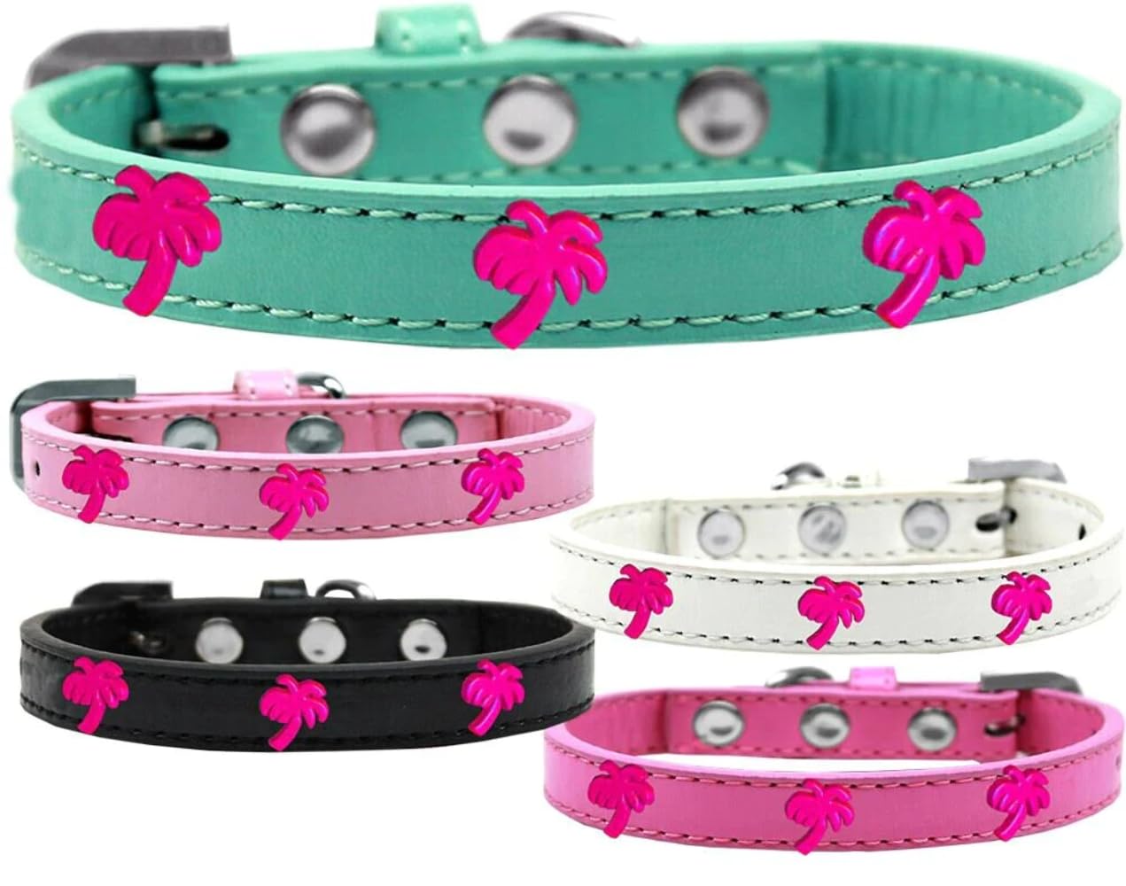 Dog, Puppy & Pet Widget Fashion Collar, Pink Palm Tree Aqua 16