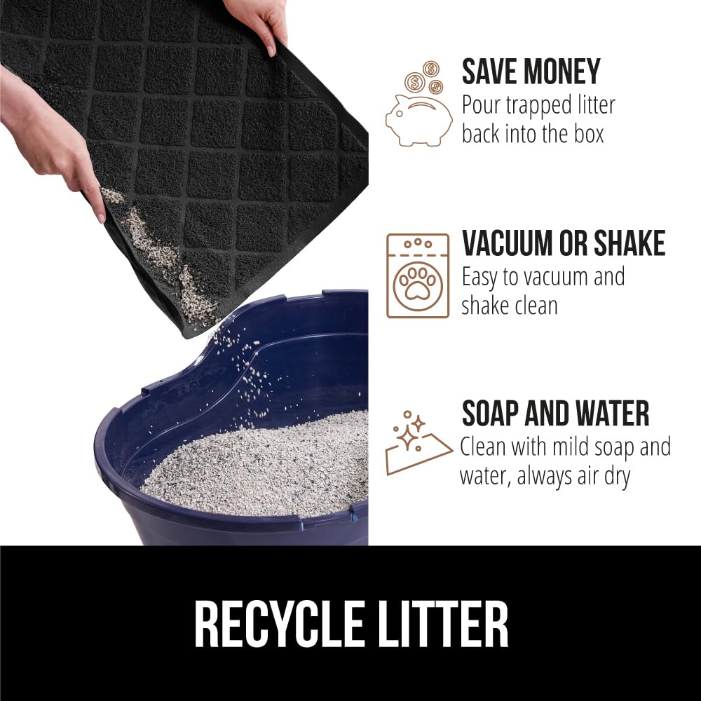 Gorilla Grip Thick Cat Litter Trapping Mat, 24X17, Less Waste, Traps Mess From Box For Cleaner Floors, Stays In Place For Cats, Soft On Kitty Paws, Easy Clean, Small Size, Durable Backing, Black