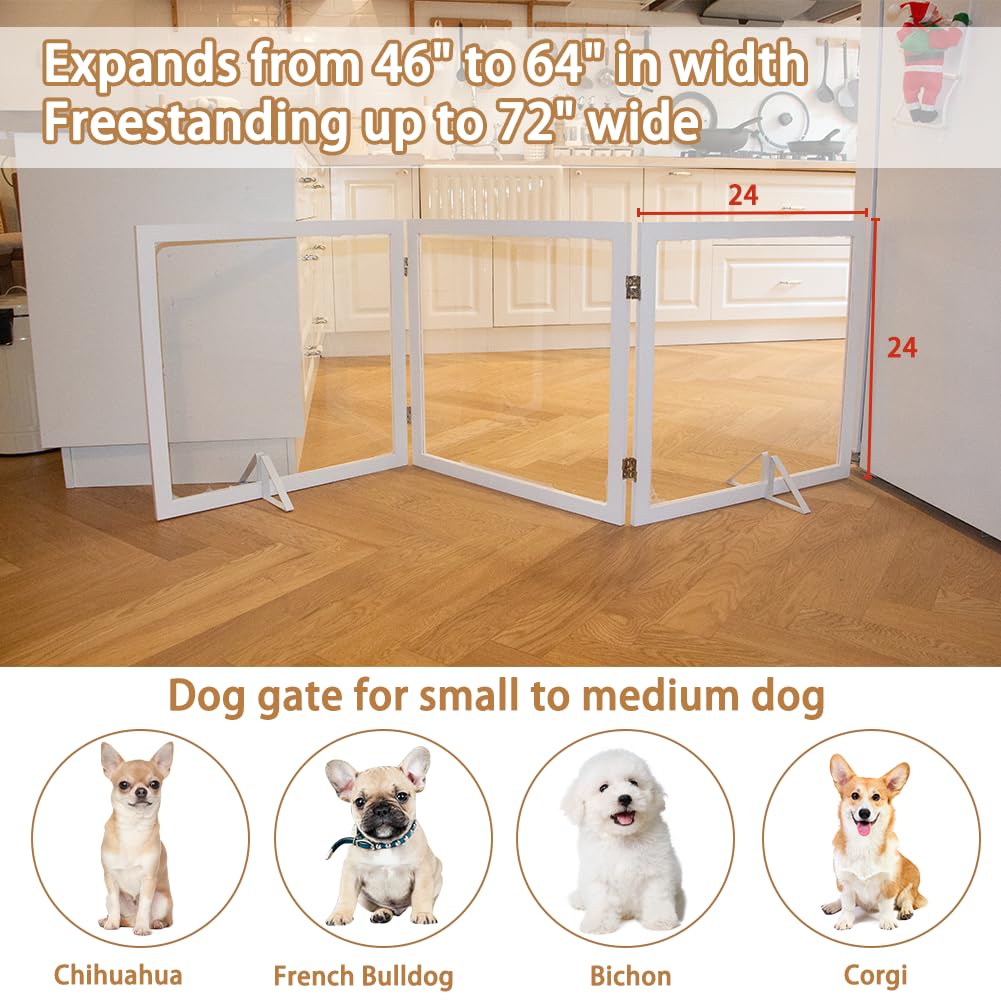 Foreng Extra Wide Clear Dog Gate 24  Tall Clear Acrylic Freestanding Dog gateTransparent Pet Gate for Doorways Stairs 3 Panel(55
