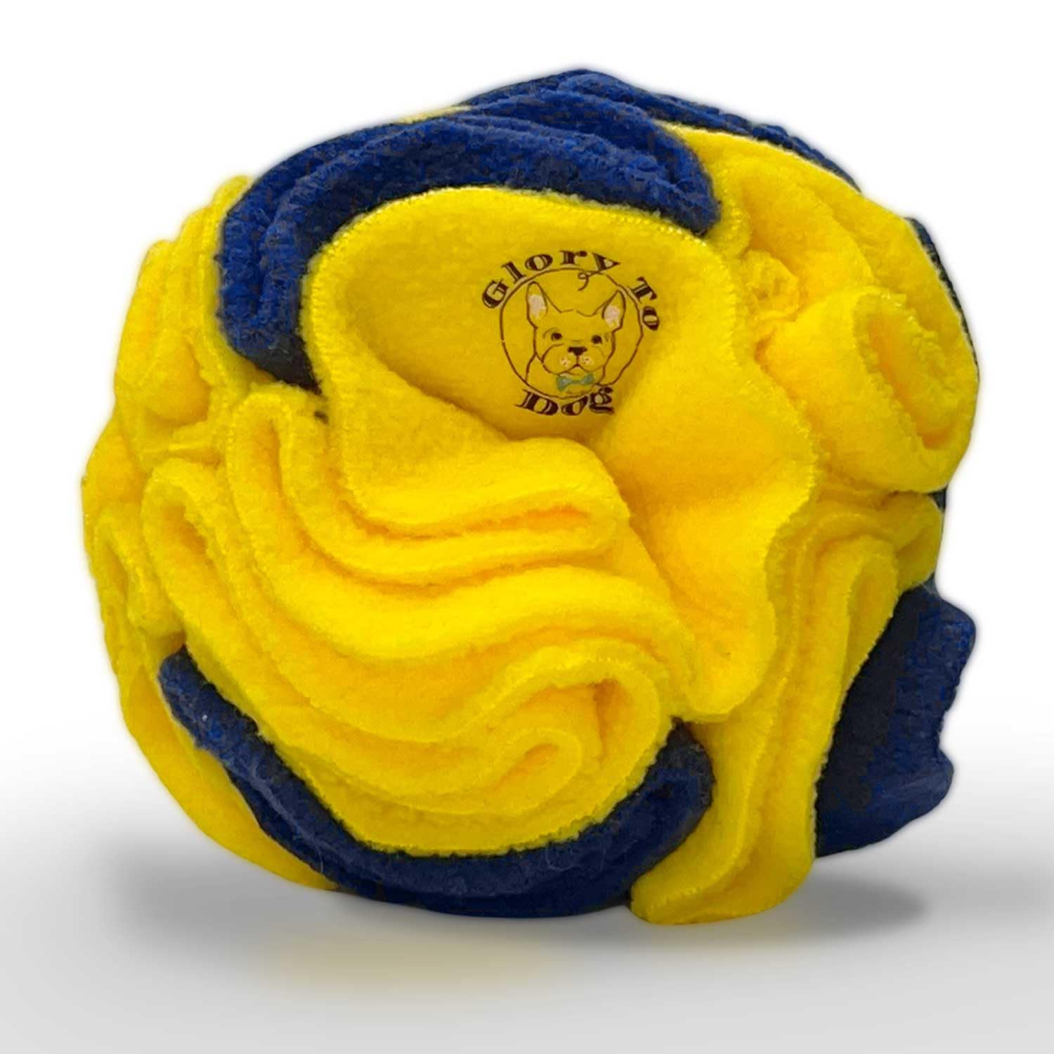 Glory To Dog Puppy and Small Breed Snuffle Interactive Foraging Dog Puzzle Ball Toy Bright Yellow and Royal Blue