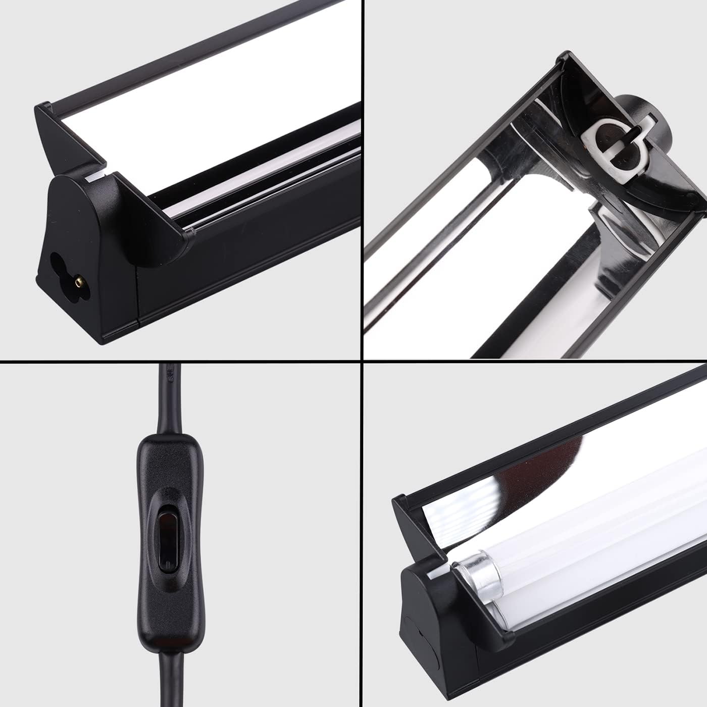 Aiicioo T5 UVB Lighting Combo Kit 12" Fixture & 8W Bulb for Reptiles, Black, Model AI-T5-10