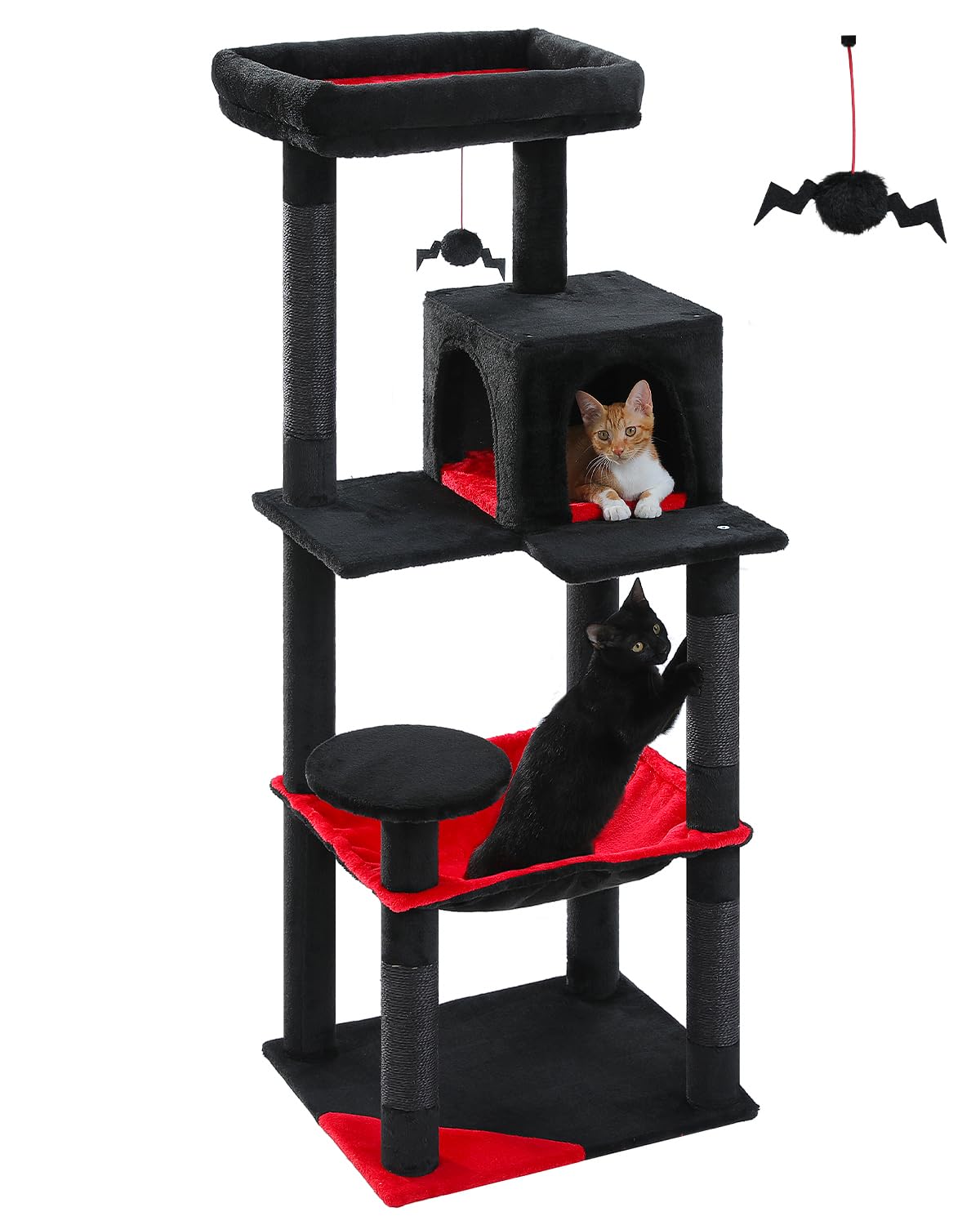 Muttros Gothic Cat Tree With Super Large Hammock, 56.3' Black Cat Tower With Coffin Bed, Cat Condo, Sisal Scratching Posts & Top Perch, Multi-Level Goth Cat Tree, Halloween, Black