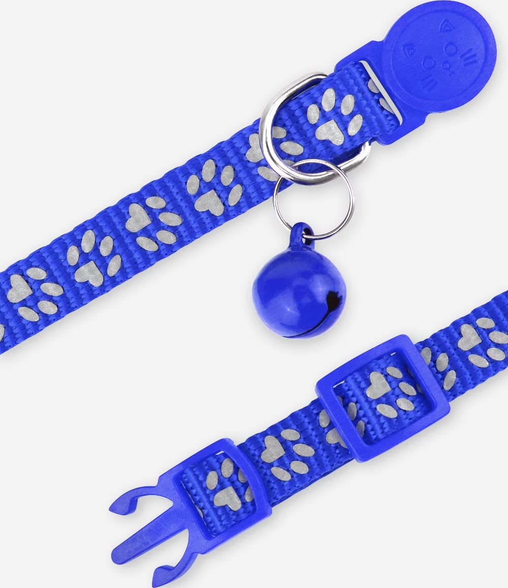 Taglory Reflective Cat Collars Breakaway With Bell, 2 Pack Girl Boy Pet Kitten Collar Adjustable 6-8 Inch, Navyblue