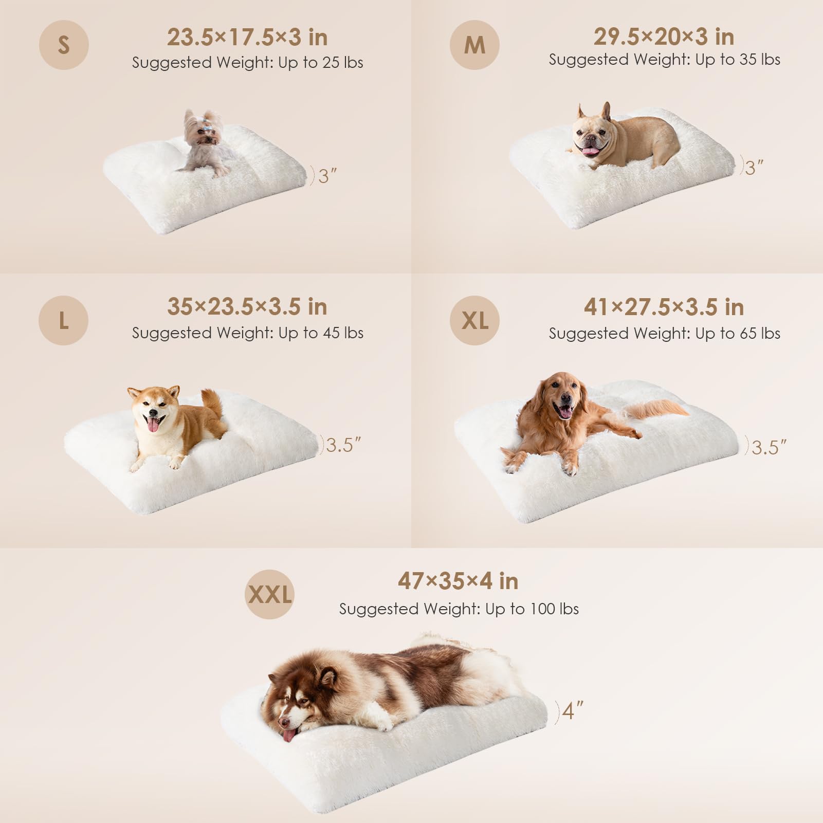 Eheyciga Fluffy Xxl Dog Crate Pad, Plush Faux Fur Dog Bed For Extra Large Dogs, Calming Anti Anxiety Xxl Dog Bed For Crate, Washable Soft Warm Dog Crate Mat With Non-Slip Bottom, Beige, 47 X 35