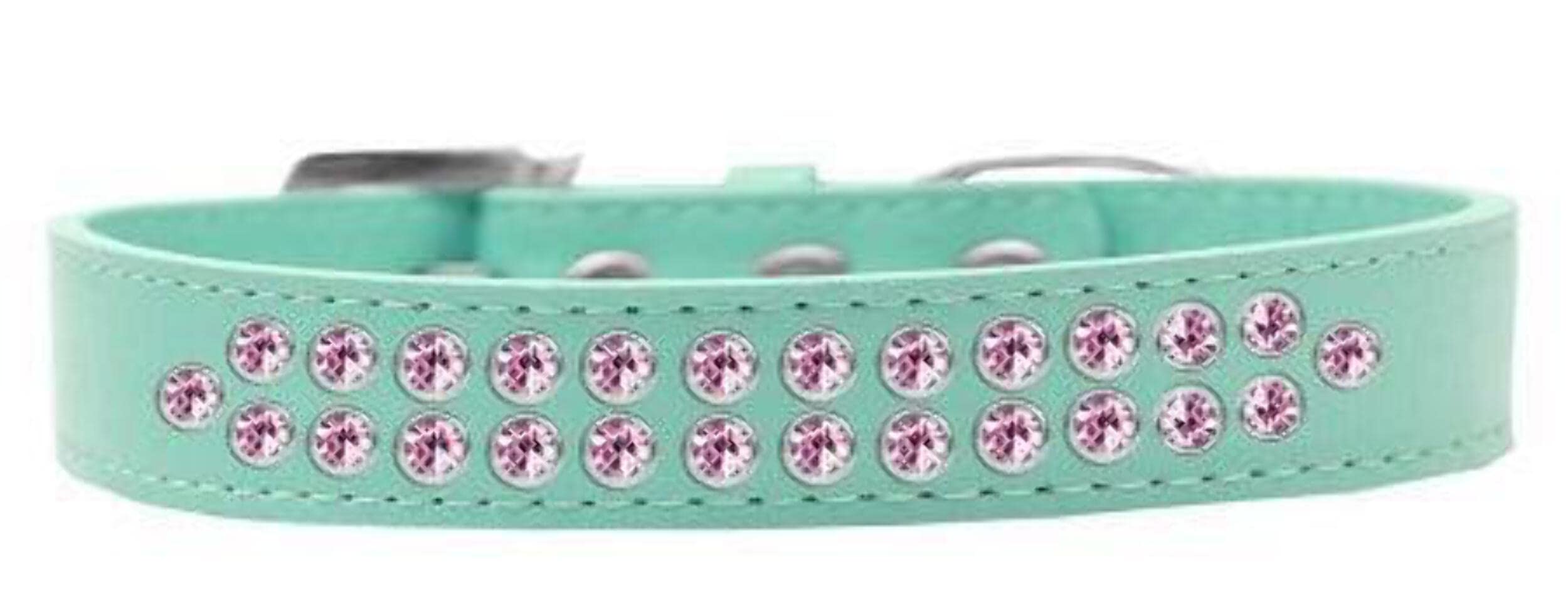 Mirage Pet Products Two Row Light Pink Crystal White Dog Collar, Size 18