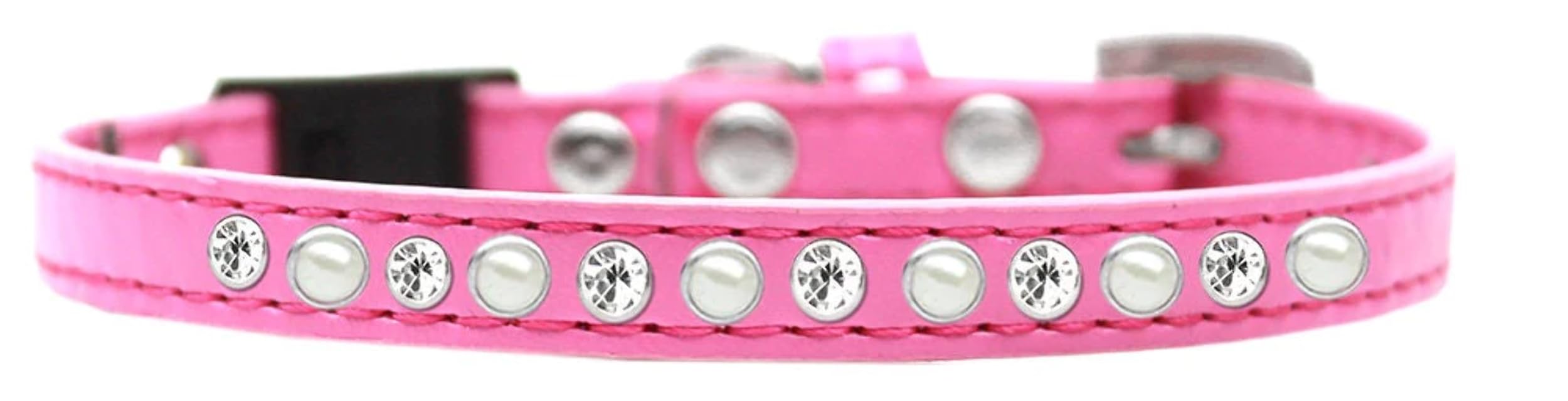 Breakaway Cat Collar, "Pearl & Clear Jewel" Black 14