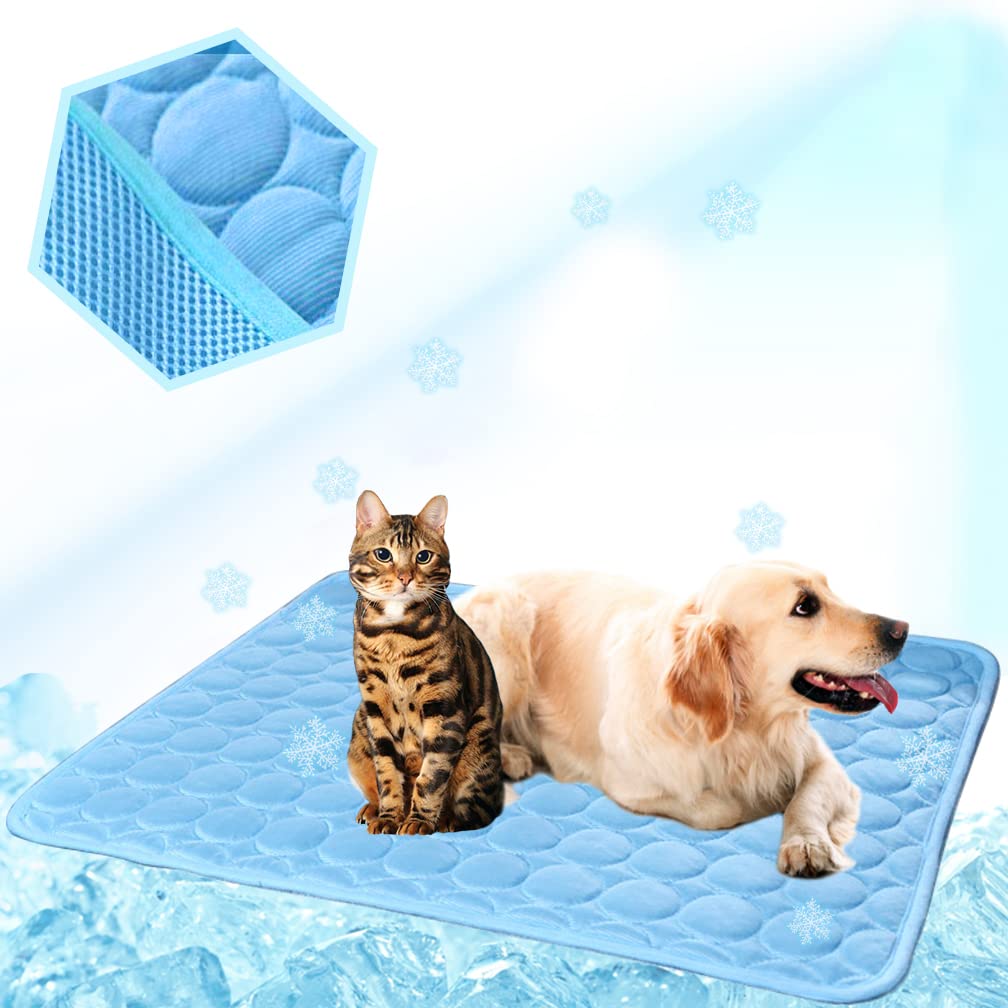 Meilimiyu Washable Dog Cooling Mat Ice Silk Cooling Mat For Dogs Pet Self Cooling Pad Blanket Dog Cooling Pad For Indoor & Outdoor Car Seats (Blue, 59X39 In)