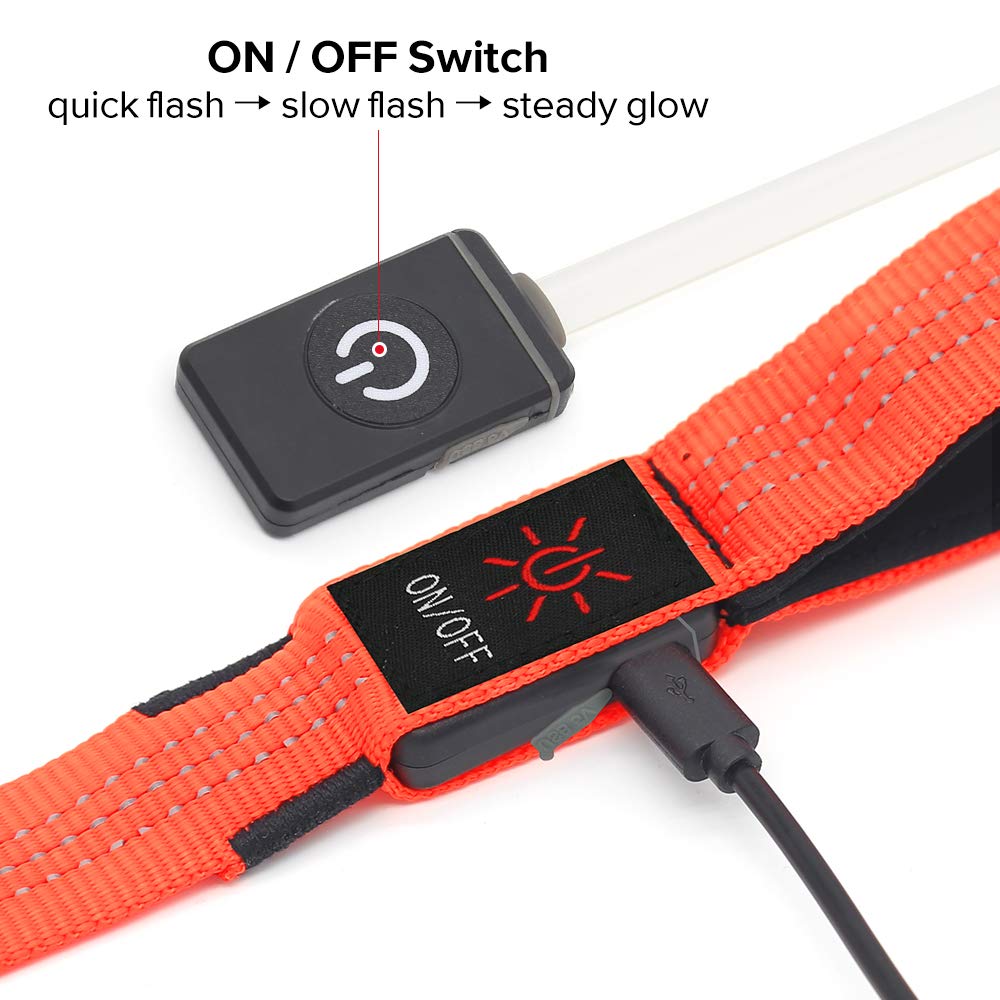 Candofly Reflective Led Dog Leash Rechargeable Pet Leash 4 Ft Dog Rope For Small Medium Large Dogs (Orange)