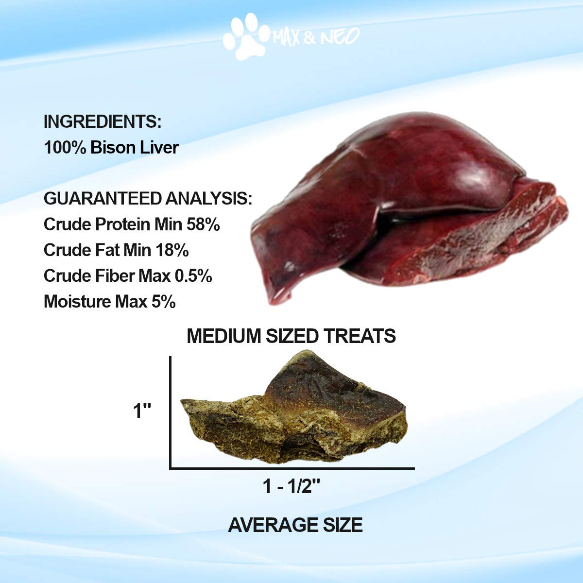 Max and Neo Bison Liver Dog Treats - Single Ingredient, 4 Ounce, Human Grade, 1 for 1 Donation to Dog Rescues