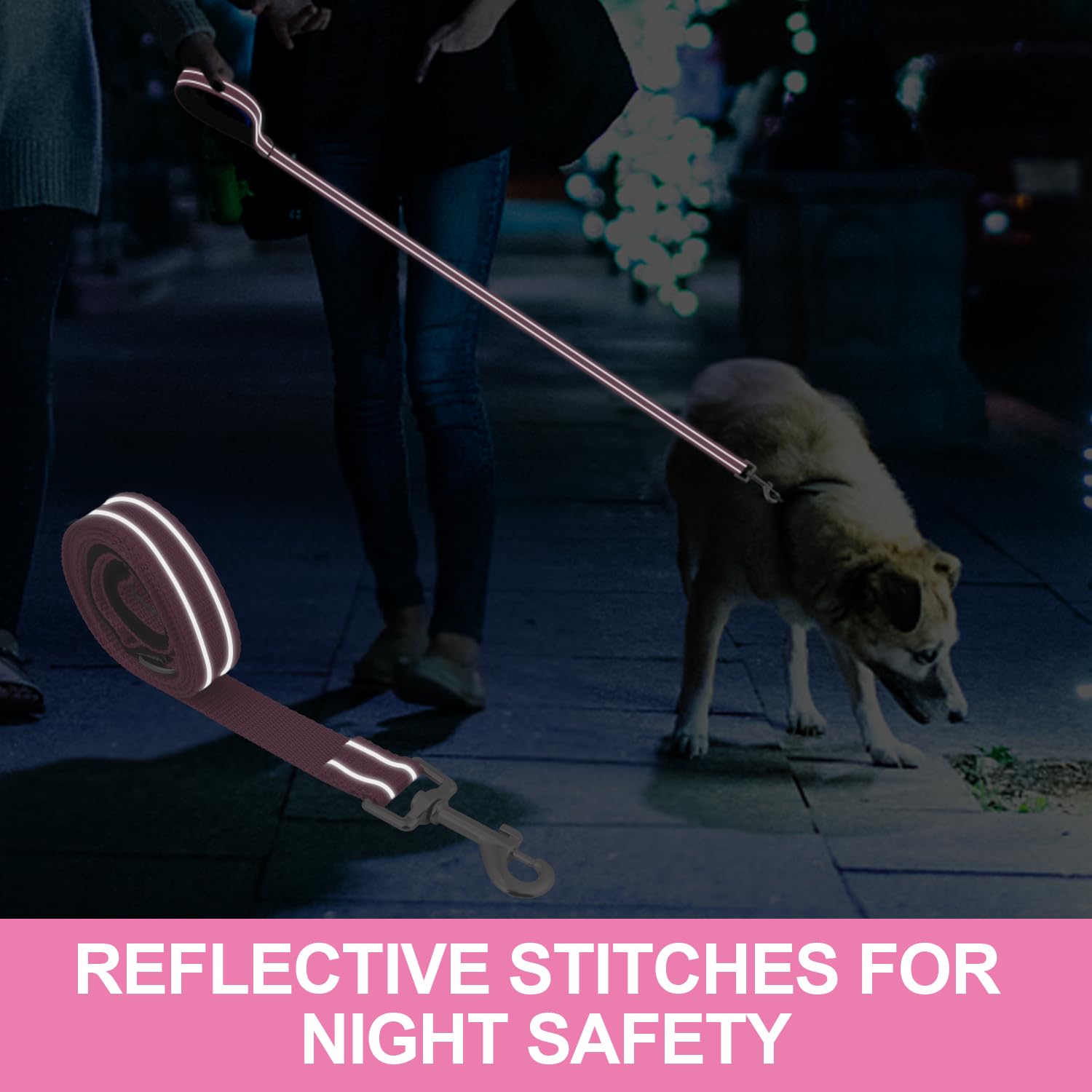 Usunyvora Reflective Nylon Dog Leash For Walking,Strong Dog Leash With Padded Handle For Medium And Large Dogs,4 Ft,Hot Pink