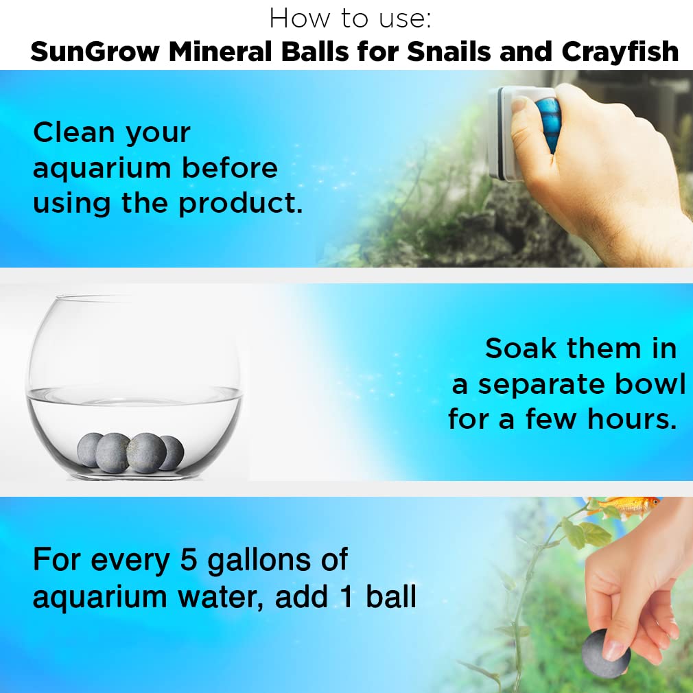 SunGrow Snail and Crayfish Energy Balls, Calcium-Rich Gray Pearls, 10 Count - Functional Aquarium Decor for Invertebrates