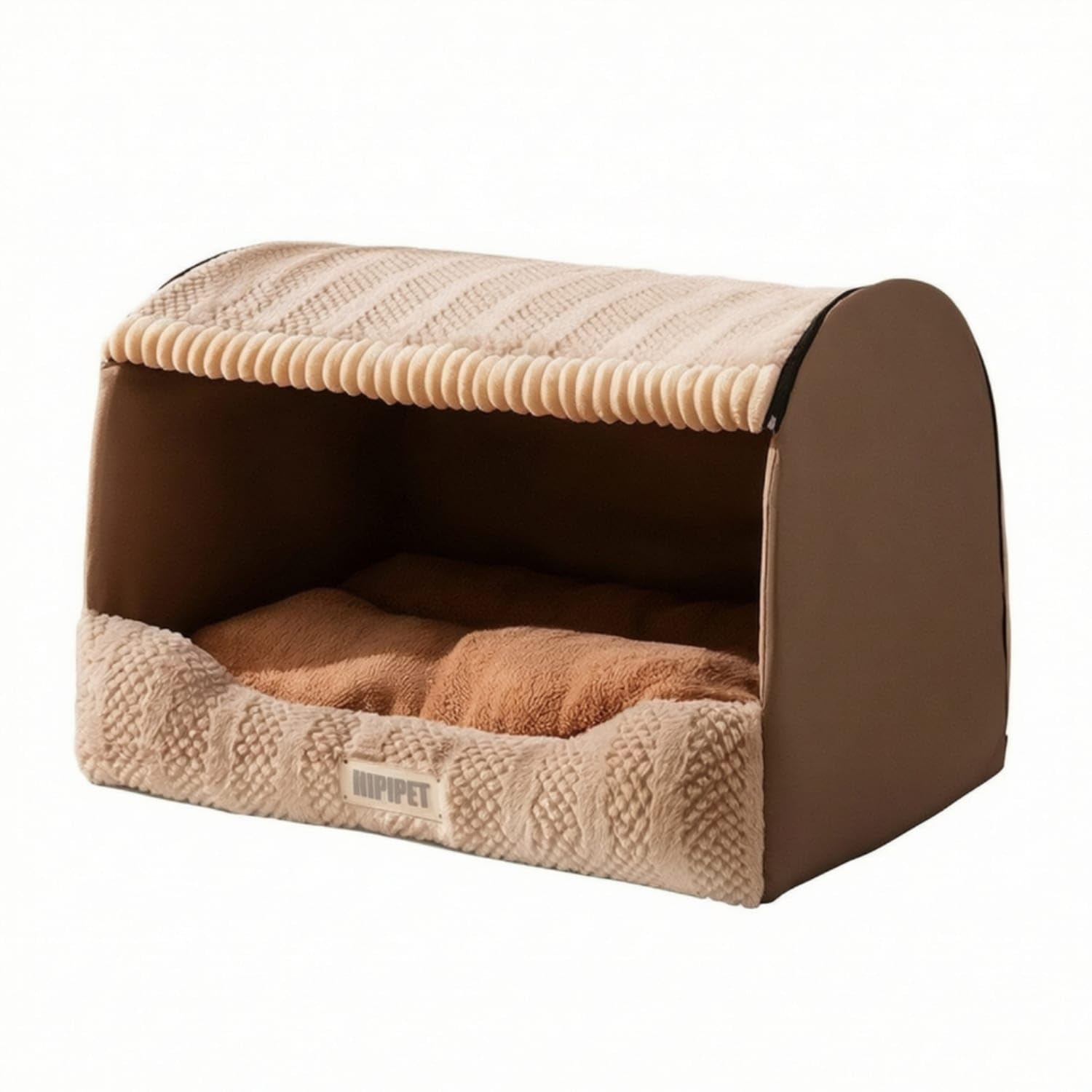 Ojiva SemiEnclosed Cave Dog Bed Cozy Dog Cave Bed Soft Arched for Dogs, Pets, Living Room, Bedroom, Brown, 2XL D
