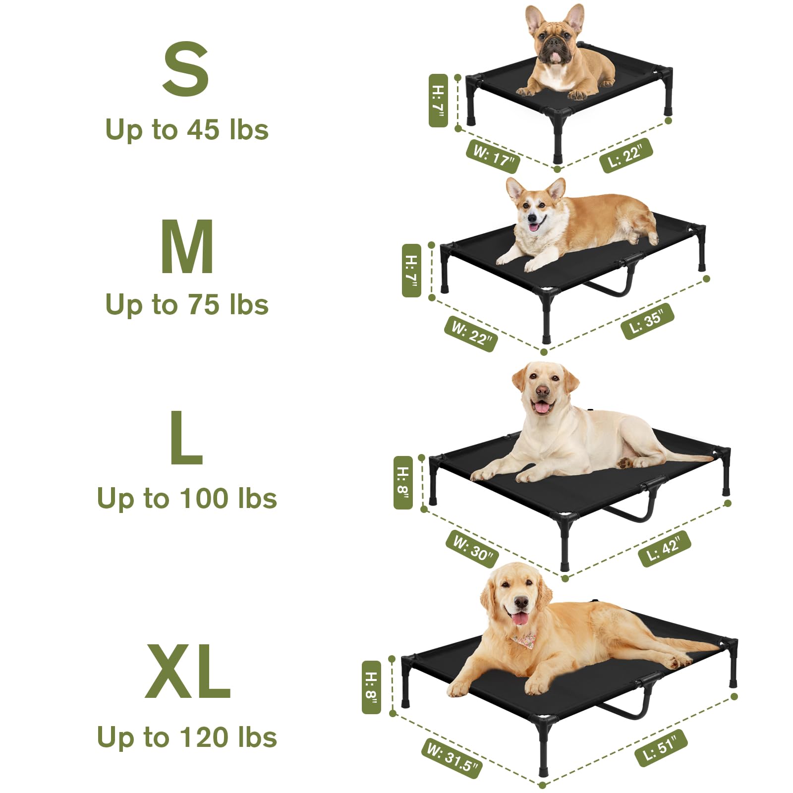 Elevated Dog Beds Large Sized Dogs, Cooling Raised Pet Cot Beds, Portable Lifted Camping Pet Bed With Washable Mesh, Durable Pet