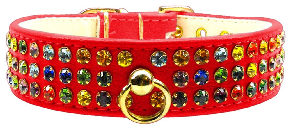 Dog, Puppy & Pet Collar, "Mardi Gras Three Row Confetti Jewel Set" Red 20
