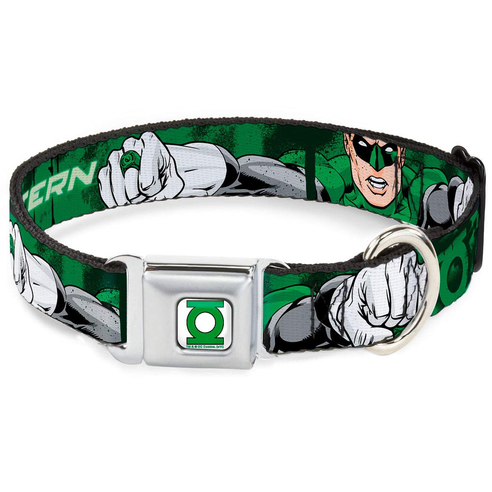 Buckle-Down Seatbelt Buckle Dog Collar - Green Lantern Green Glow W/Text - 1' Wide - Fits 9-15' Neck - Small