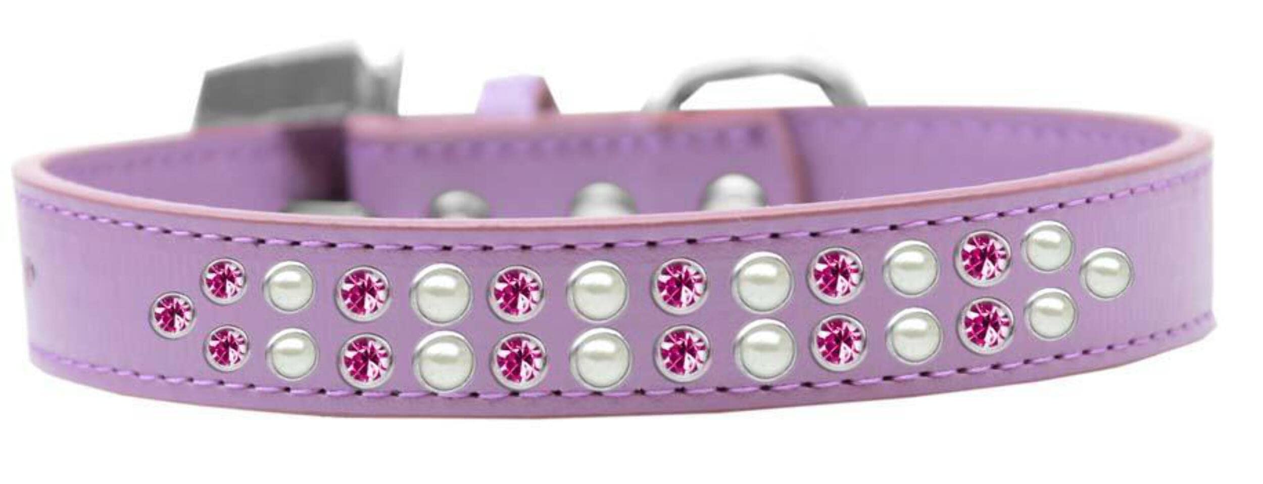Mirage Pet Products Two Row Pearl and Pink Crystal Ice Cream Dog Collar, Size 16, Blue