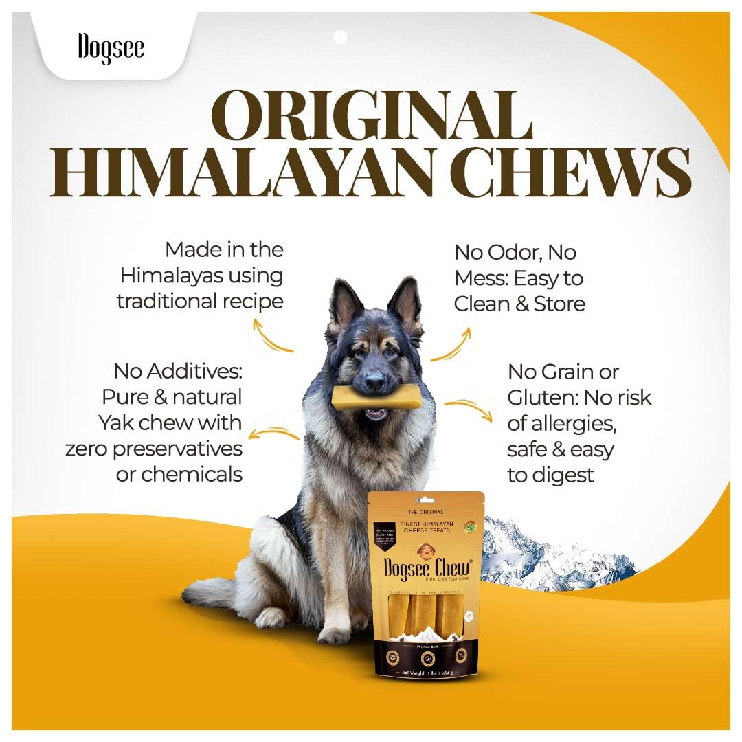 Dogsee Original Himalayan Yak Cheese Dog Chews XL - 6 Chews | Dog Treats Rawhide Free | Fight Plaque & Tartar | All Natural Long