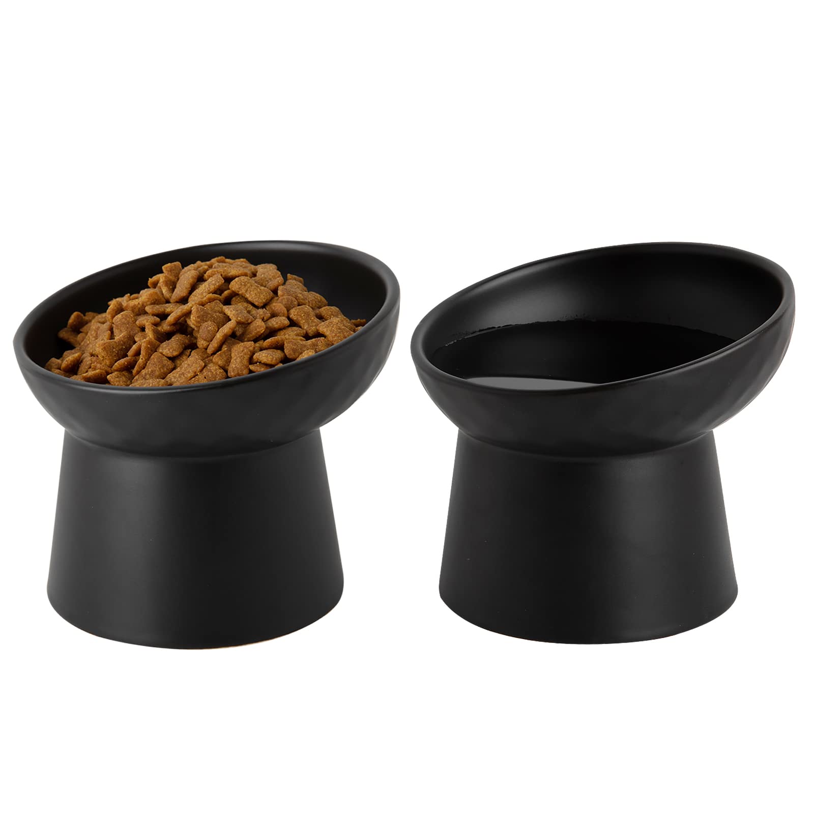 KITCHENLESTAR Ceramic Raised Cat Bowls, Elevated Tilted Cat Food and Water Bowls Set, Porcelain Stress Free Pet Feeder Dish for 