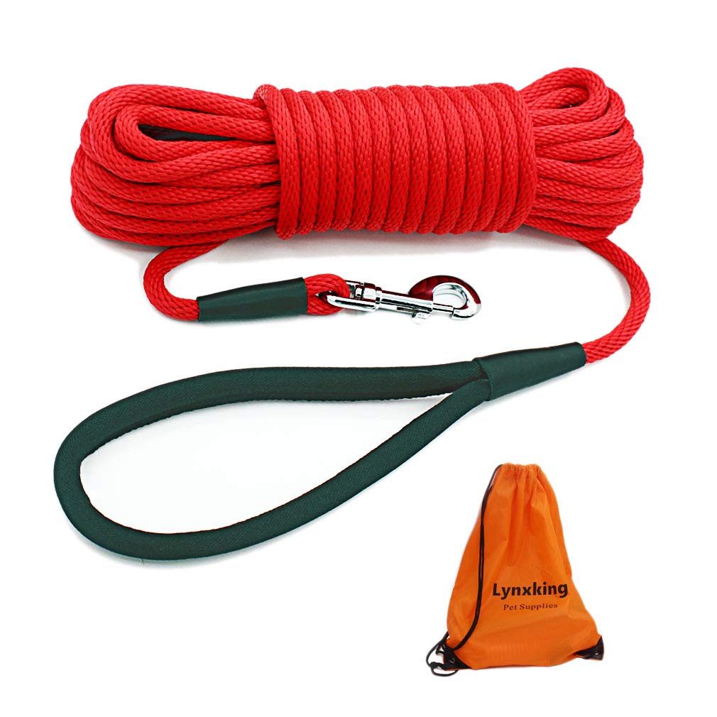 Lynxking Check Cord Dog Leash Long Lead Training Tracking Line Comfortable Handle Heavy Duty Puppy Rope 10Ft 15Ft 30Ft 50Ft For Small Medium Large Dog
