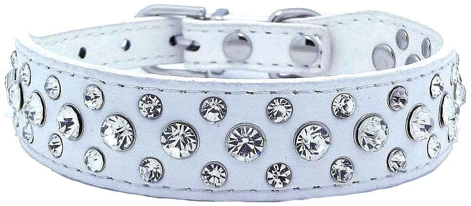 Rhinestone Dog Collar, Bling Rhinestone Pu Leather Crystal Diamond Pet Dog Cat Puppy Collar Black S M L Xl (Xl, White)